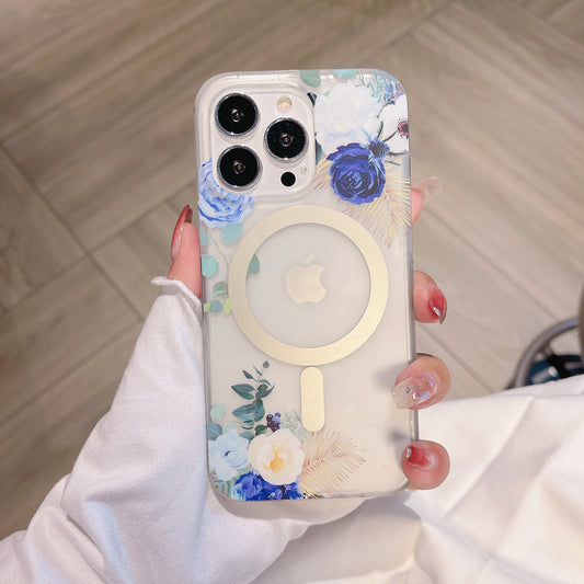 Blue Rose & Peonies iPhone Case with floral design