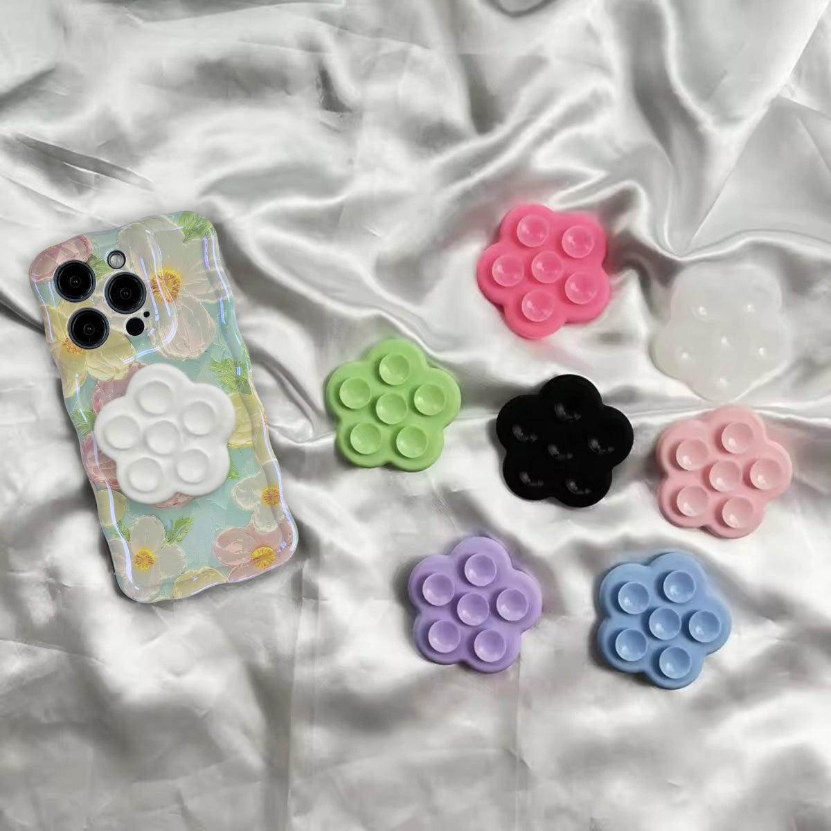 Weiße Blumen-Saugnapf-Pop-Buchse