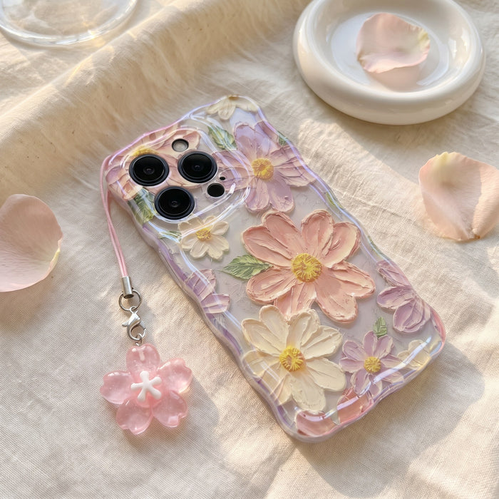 Pink Blossom charm clipped to a floral case