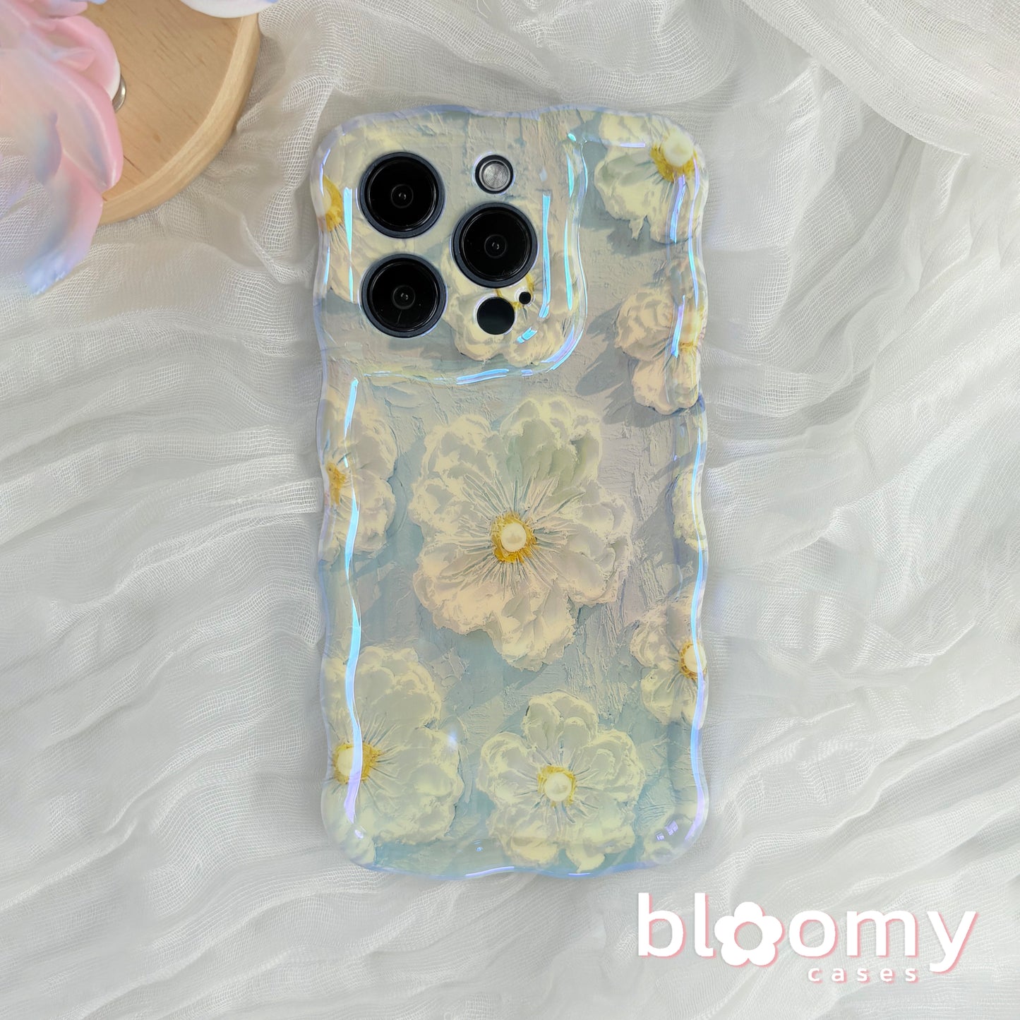 Hvid primrose blå iPhone -sag