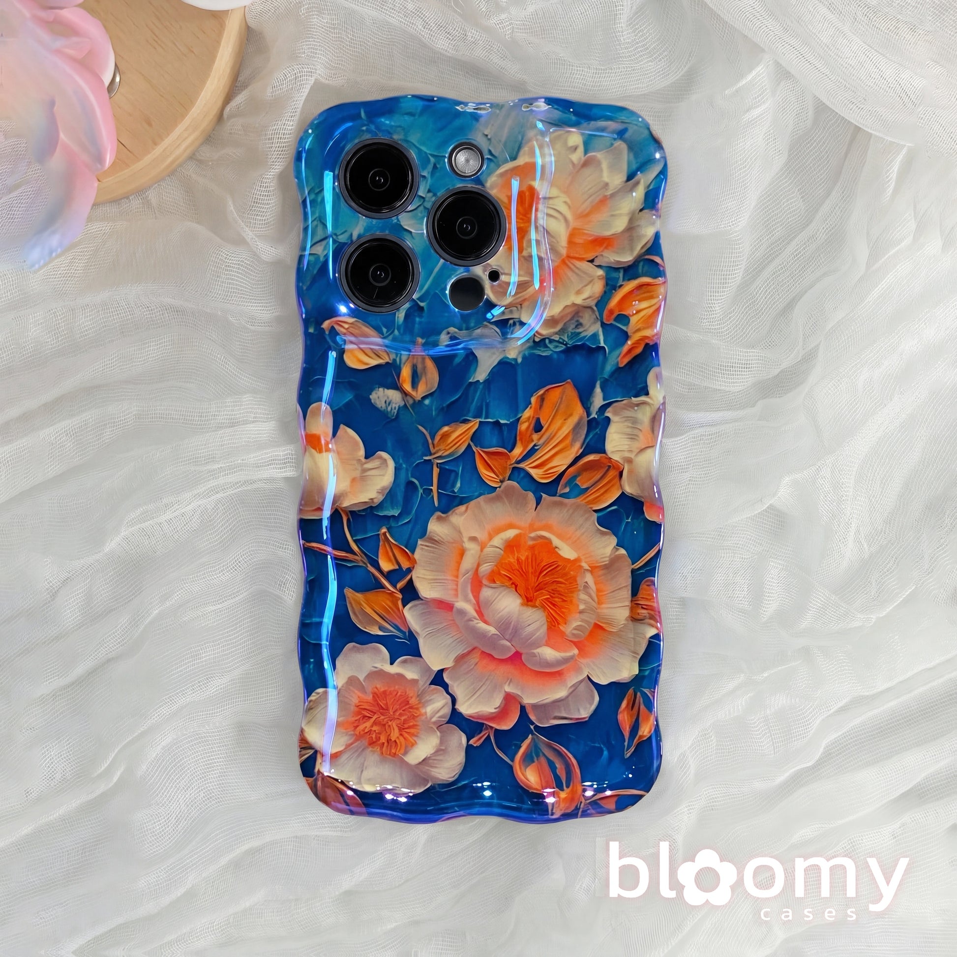 Tangerine Peony Blue iPhone Case