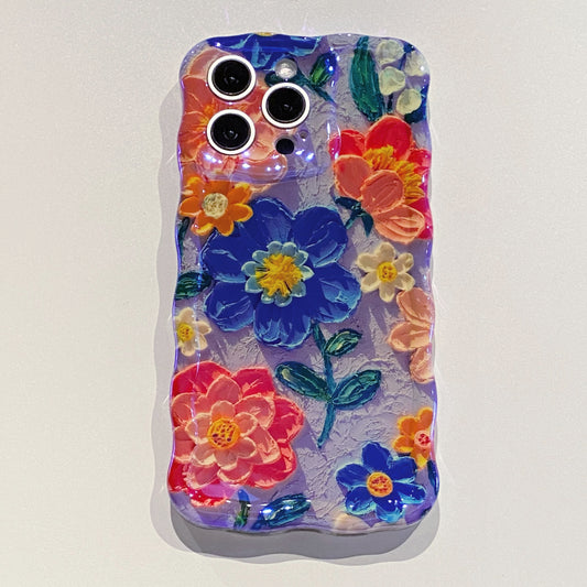 Blue & Orange Flower Garden iPhone Case with vivid blooms