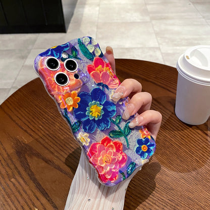 Blue & Orange Flower Garden iPhone Case with vivid blooms