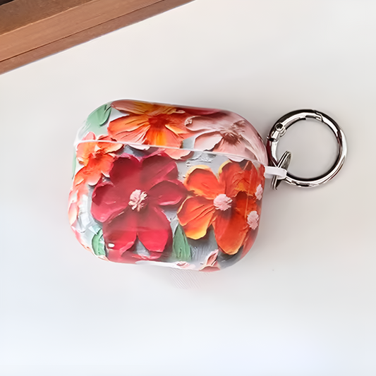 Red & Orange Geraniums AirPod Case with floral design