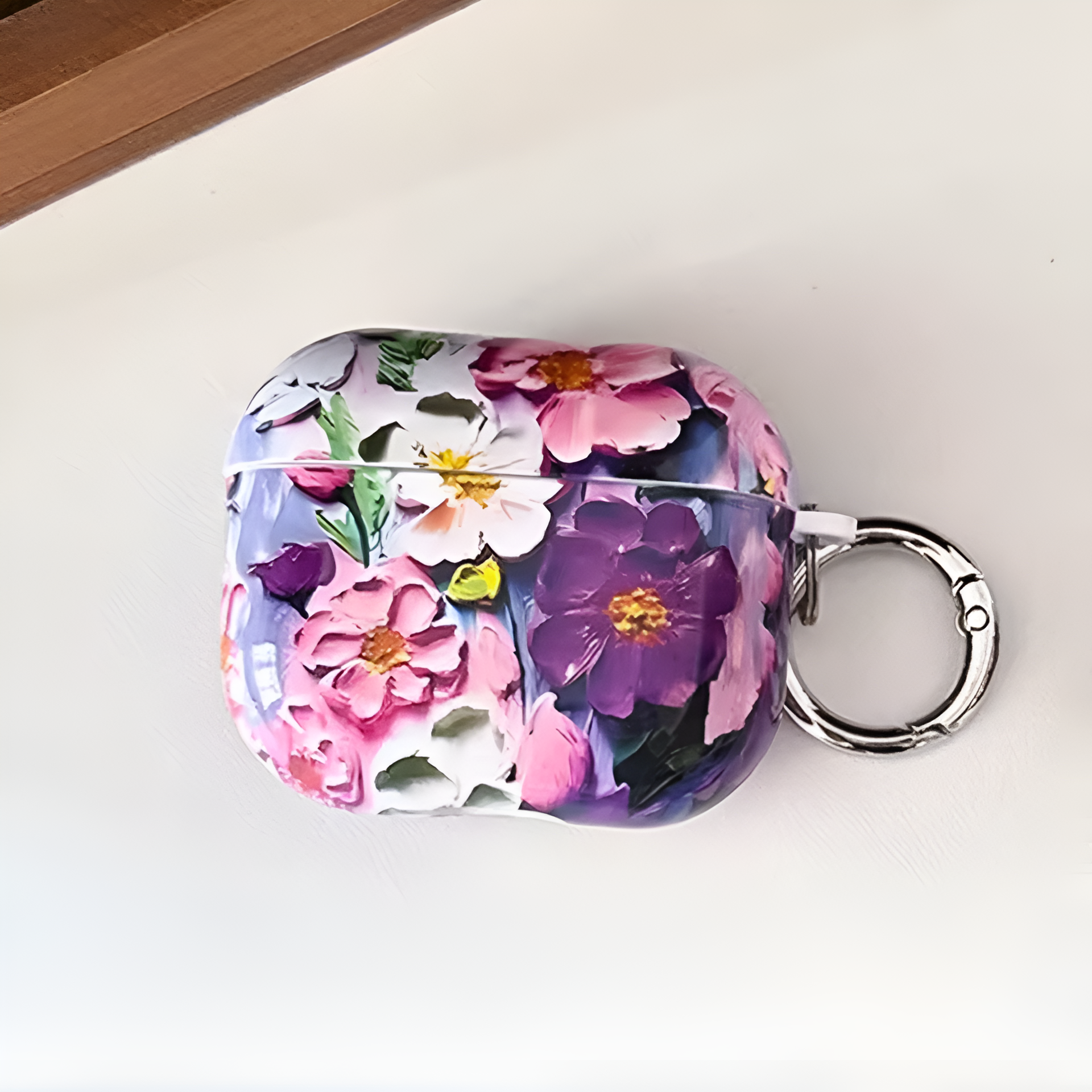 Pink & Purple Cosmos AirPods case with floral design