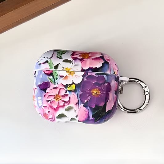 Pink & Purple Cosmos AirPods case with floral design
