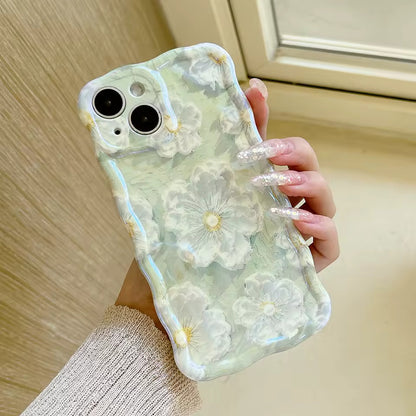White Primrose Green iPhone case with botanical floral design