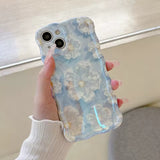 White Primrose Blue iPhone Case with floral botanical design
