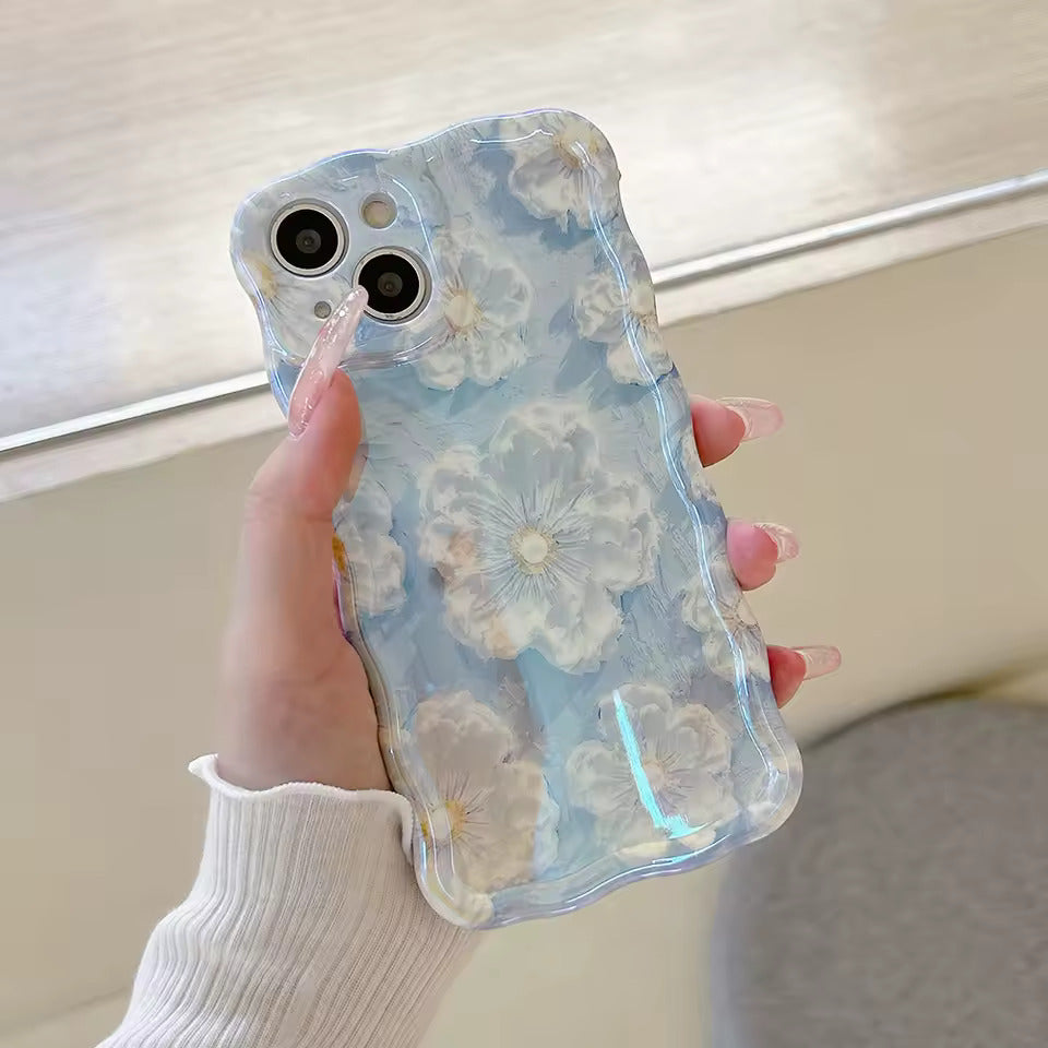 White Primrose Blue iPhone Case with floral botanical design