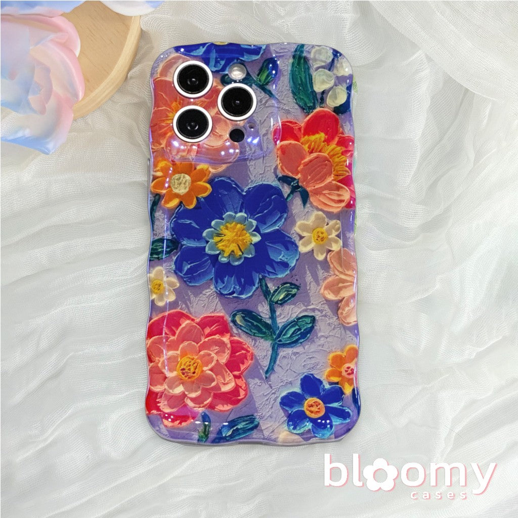 Blue & Orange Flower Garden iPhone Case